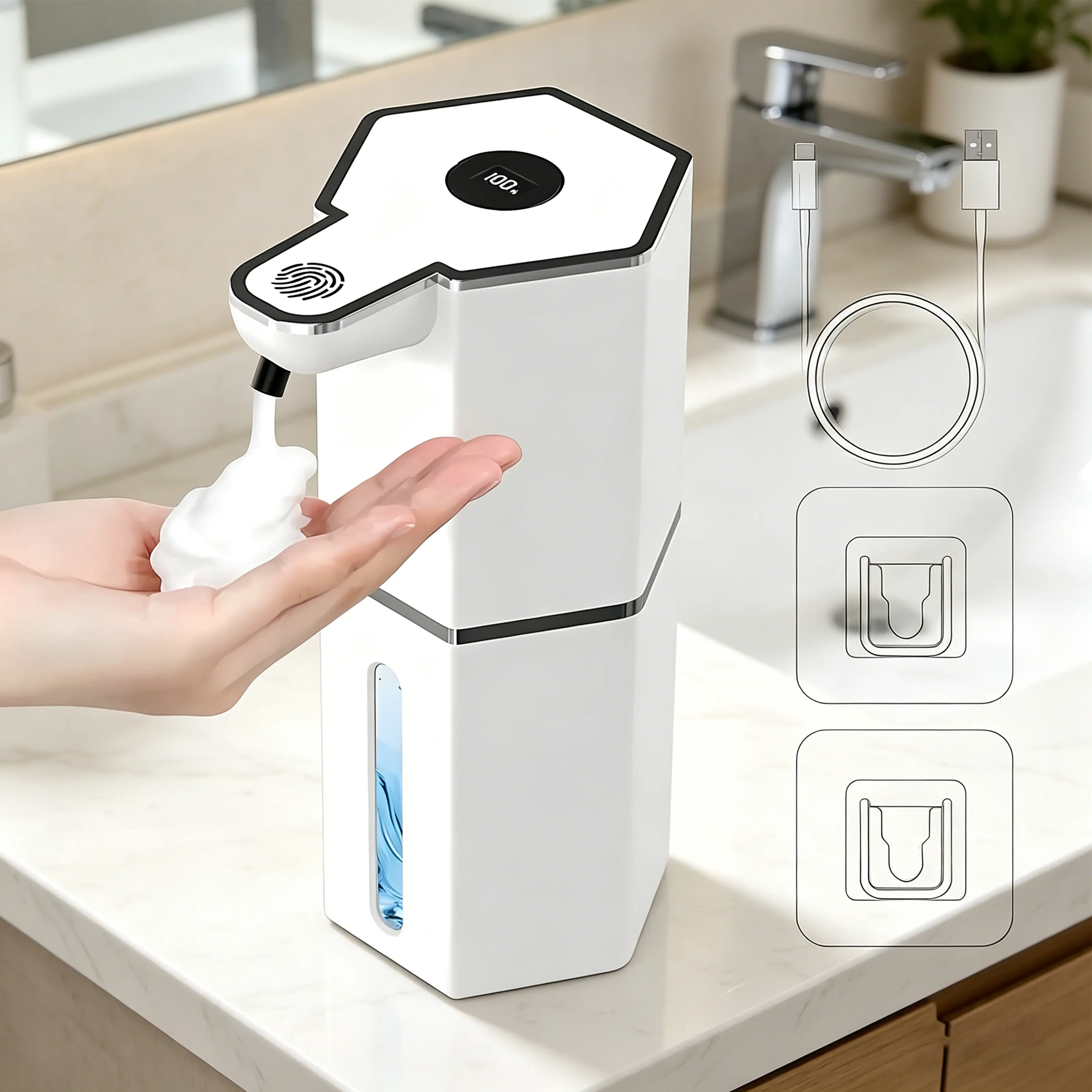 Touchless Foaming Smart Pump Soap Dispenser - 12oz USB Rechargeable, 4 Adjustable Levels, Waterproof, Multi-Function, Rust Resistant, Mess-Free, Modern Home Bathroom Kitchen Gadget, Multi-Function Soap Dispensers, Rust Resistant Soap Dispensers