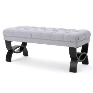 Donext Hilton Modern Ottoman - Gray Upholstery, Unique Black Legs, Classic Button Tufting, Diamond Stitching - Backless Bench, 41.5x18x10.5 In