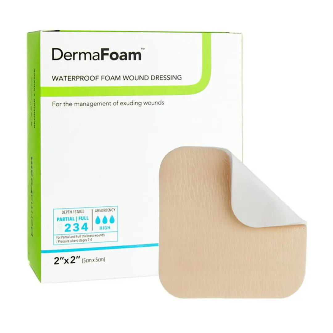 Dermafoam Waterproof Foam Wound Dressing Without Border, 2" X 2" [ 10 Pack ]
