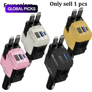 4-in-1 Fast-Charging Car Charger, High-Speed Car Charger with Dual Expansion Cables and Digital Display, Compatible with iPhone, Samsung and iPad #GLOBAL PICKS