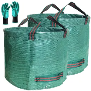 2 Pack 16 Gallon Yard Lawn Garden Bags with Gardening Gloves,Yard Waste Bags Set,Patio Debris Container,Camping Trash Bin,Recycling Bag,Laundry Bin,Lawn Weeds,Christmas Party Gifts,Tools & Hardware,Summervibes