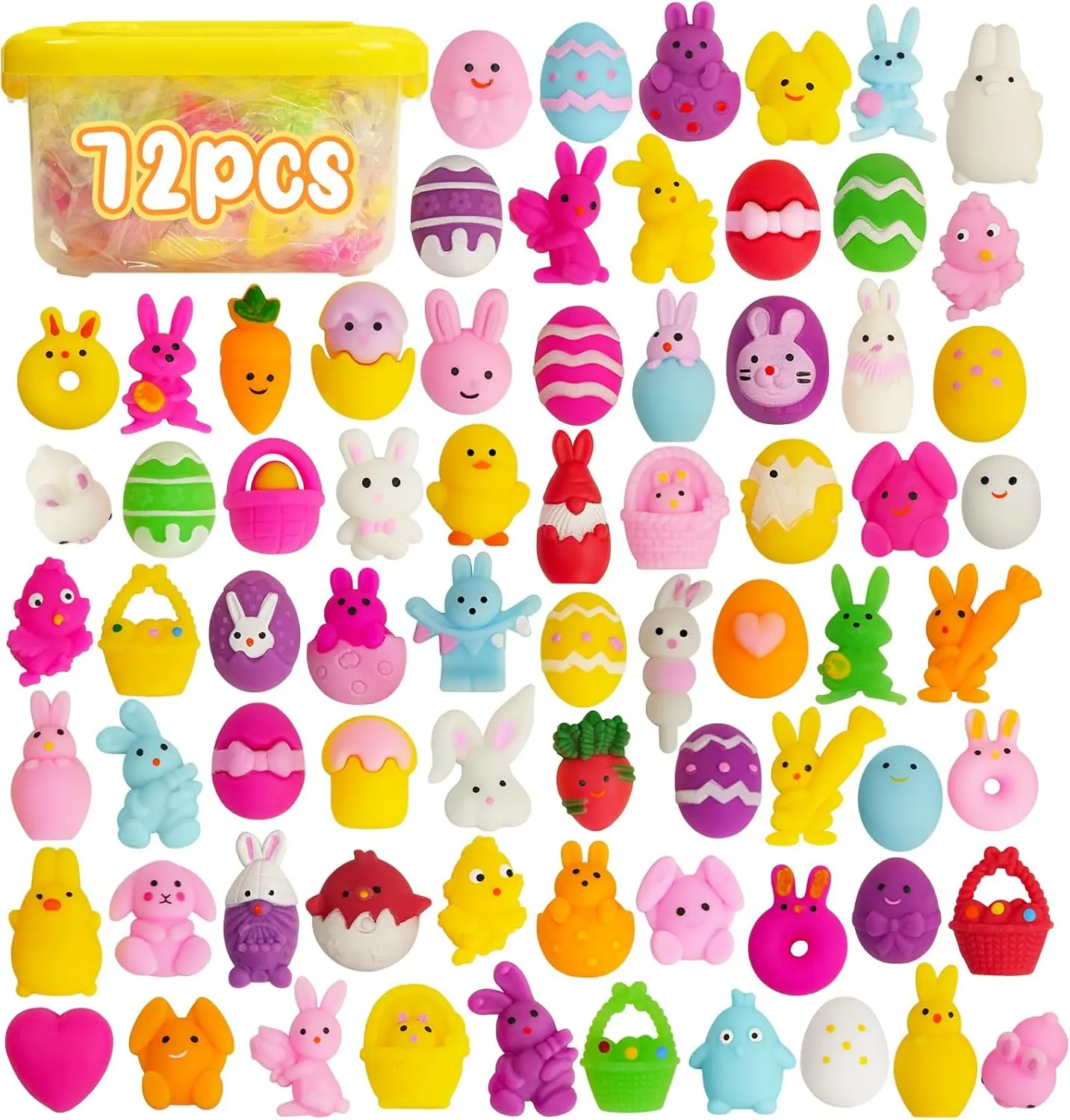 72PCS Easter Mochi Squishy Toys, Easter Animal Squishies for Kids, Easter Egg Fillers for Egg Hunt, Easter Fidget Sensory Toys, Easter Basket Stuffers, Classroom Prizes, Party Favors for Toddlers, Boys & Girls