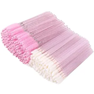 200 Disposable Mascara Wand and Lipstick Applicator Wands Crystal Lip Gloss Brush Lash Spoolies for Eyelash Extensions (Pink)