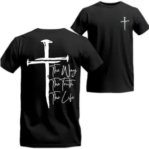 The Way, The Truth, The Life T-Shirt - Bold Cross Design with Inspirational Scripture, Relaxed Fit, Short Sleeve, Machine Washable  Casual Crewneck