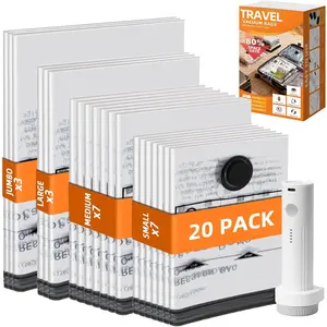 20 Pack Vacuum Bags For Travel,Vacuum Seal Bags For Clothing Travel with 4 Different Sizes(7S+7M+3L+3J),Vacuum Travel Bags with Pump for Luggage and Home Organization