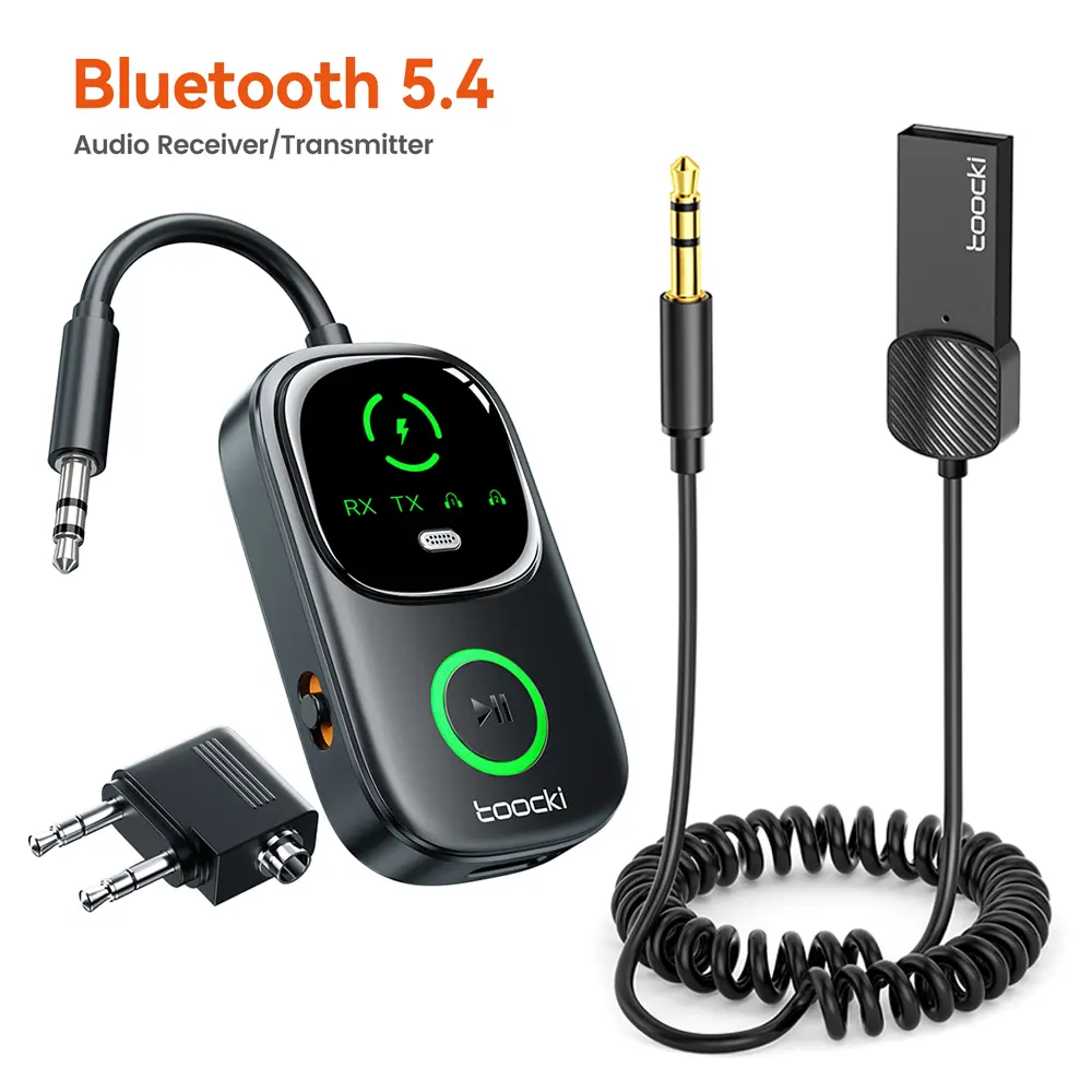 Toocki Bluetooth 5.4 Receiver-Transmitter with Built-in Microphone, Bluetooth Car Adapter, Audio Accessory for Mobile Phones, Manufacturer Warranty Included