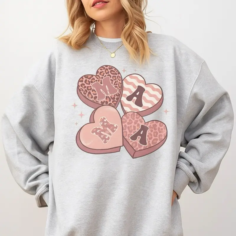 Mama - Mama Valentines Heart Candy Sweatshirt - Ash Grey - Preppy Fit Aesthetic Jersey Unisex
