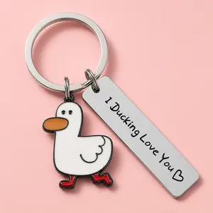 Cute Duck Keychain – Funny “I Ducking Love You” Engraved Stainless Steel Keychain, Couple Gift, Bag Charm
