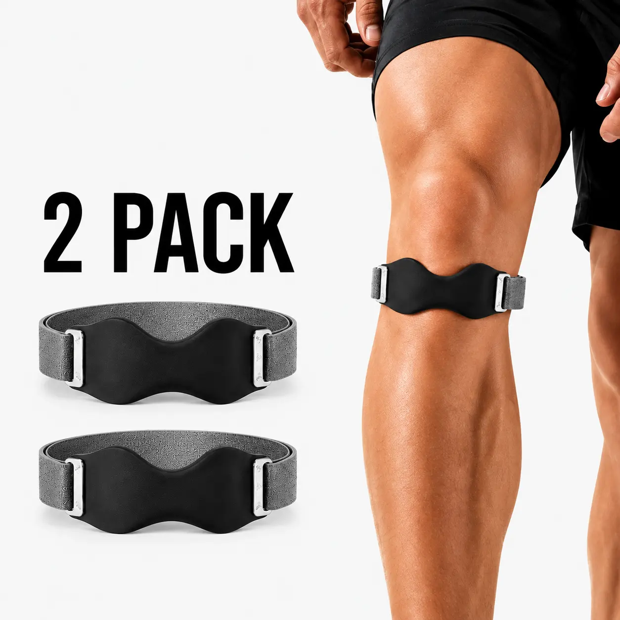 Minimalist Patella Knee Strap 2-Pack, Adjustable Non-Slip Brace with Padded Silicone for Pressure Relief, Running, Walking and Hiking, Silicone Pad