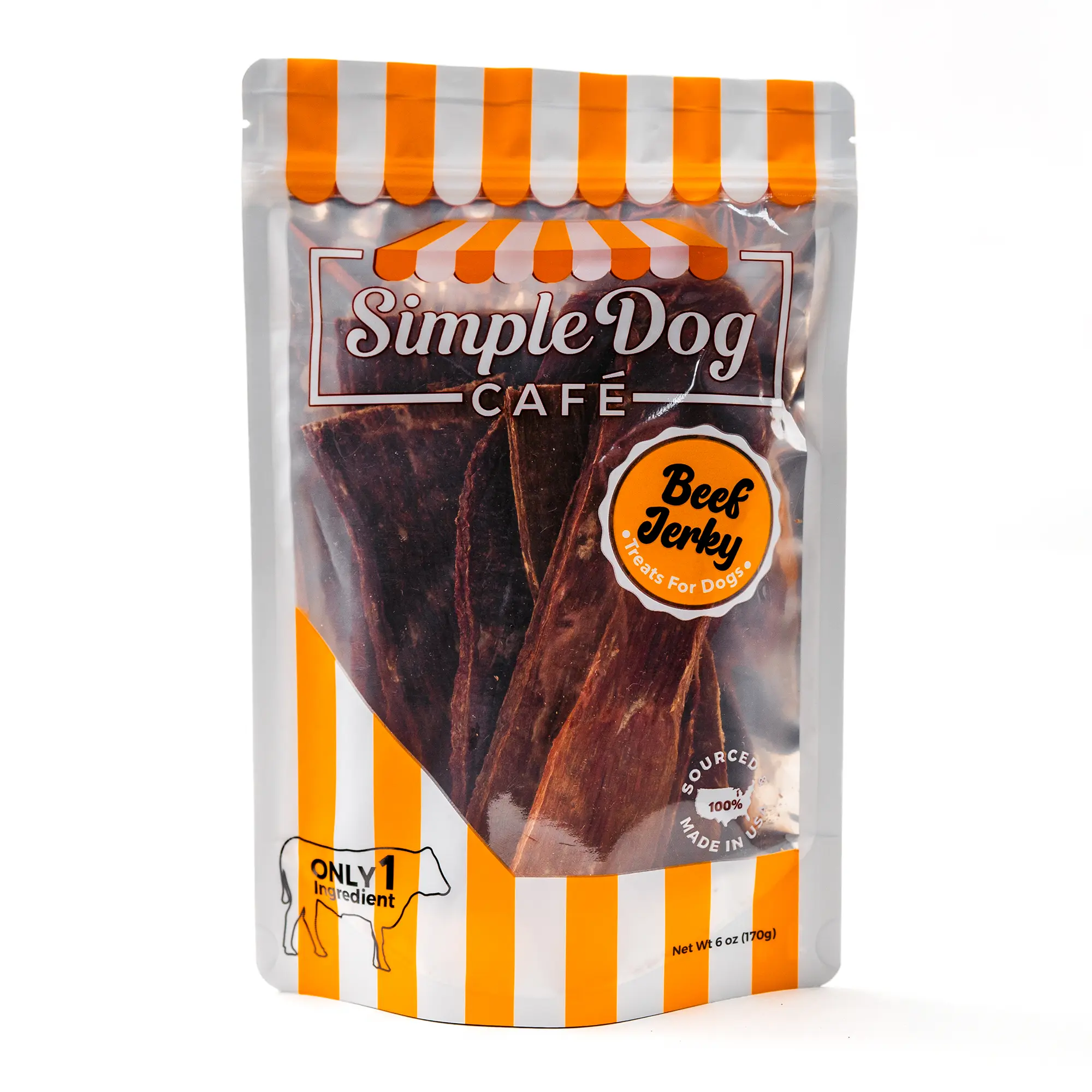 Premium Beef Jerky for dogs by Simple Dog Café - Single Ingredient Treats, 100% USA Sourced & Made, Rich in Lean Protein, Hypoallergenic, Human-Grade, Hand-Made, Small Batch, Good for Training, Food for Dogs, 6oz All Natural Dehydrated Jerky Treats