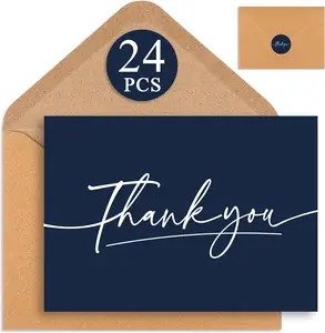 24 Pack Navy Blue Thank You Cards with Envelopes, 4x6 Inch Bulk Thank You Notes for Small Business, Wedding, Baby Shower, Graduation