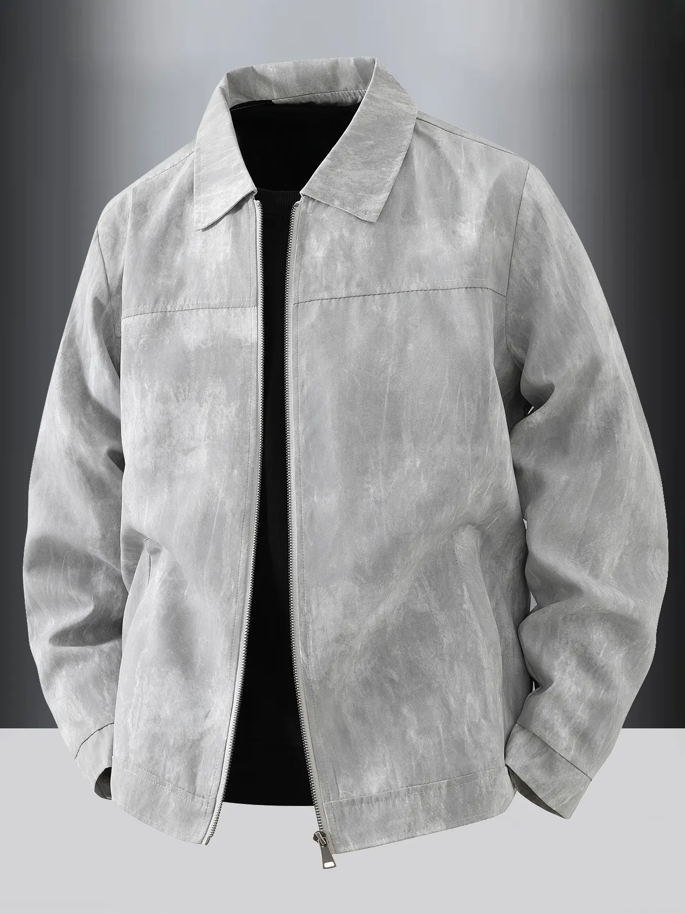 Men's Spring and Autumn Casual Jacket, Zip up jacket, 100% polyester fiber, light business style vintage, zipper closure, lapel design, machine washable, easy to maintain fabric, suitable for daily leisure, work travel, and formal wear