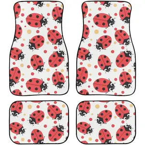 4 Pcs Ladybug Pattern All Weather Floor Mats Cartoon Ladybugs Polka Dot Painting Front & Rear Row Foot Mat Interior Accessories Universal Fit for SUV Sedan Van ﻿