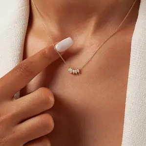 CHESKY Dainty CZ Necklace for Women - Simple Petal Square Pendant Non Tarnish Figaro Chain Necklaces Trendy Jewelry Gifts