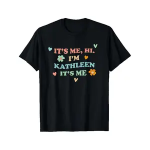Groovy It'S Hi I'm Kathleen Funny Name T-Shirt |   Soft Breathable, Crew Neck, Colorful Hearts & Clovers & Pot of Golden Design, Perfect for St Patrick'S Day, Irish Themed Parties & Casual Attire, Plus Size