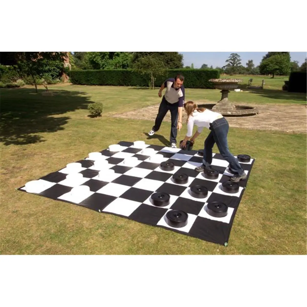 212 MAIN Giant Checkers Set CE611-M with Mat, Dog & Cat Pet Supply Toy for Family Learning, 12 Black Pieces, High Standards, 15" H x 21" W x 30" L, 10" Queening Rods