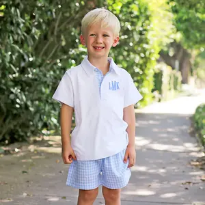 Pastel Blue Gingham Polo Short Set - Classic Boys 2Pc Outfit