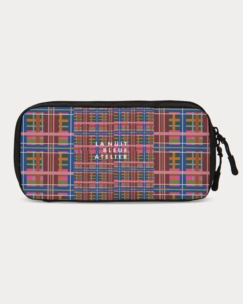 Pinky Blue Plaid Small Tech Organizer