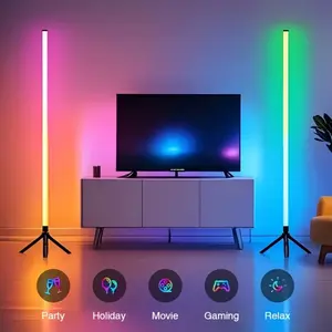 Smart RGB Corner Floor Lamp with Music Sync, USB Charging Port, LED Panel, Modern Living Room Decor, Ideal Christmas Halloween Gift
