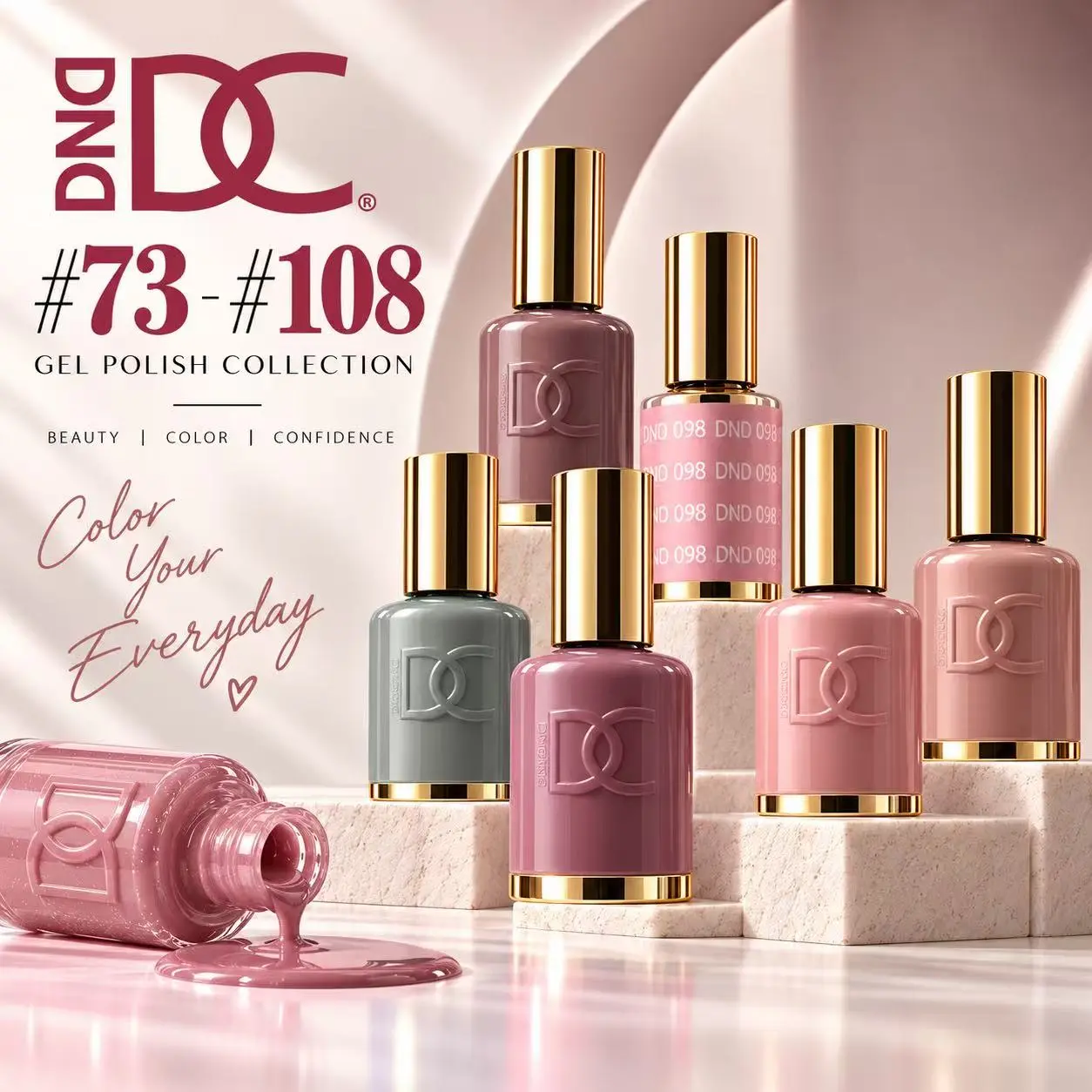 DND DC Gel & Regular Nail Polish Duo Set – 2 Bottles, 0.6 oz Each, Matching Gel & Lacquer, Shades #073–#108, Long Lasting High Gloss