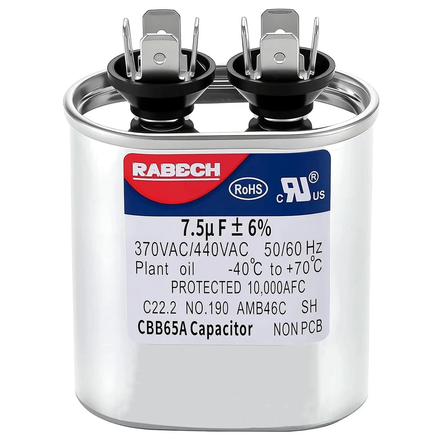 7.5uF 7.5MFD CBB65A Oval Run Start AC Capacitor 7.5 uF MFD CBB65 370V 440V 450V A/C Capacitors 370 450 Volt VAC ±6% 50/60Hz for Air Conditioner