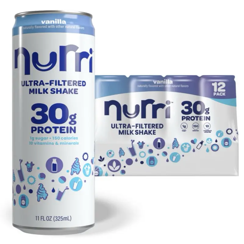 Nurri 30g Vanilla, Strawberry & Chocolate Low Sugar Ultra-Filtered Milkshake 11 fl. oz., 12 pk. High Protein Shake Beverage Flavor Low, Meal Replacement