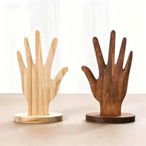 2-Piece Portable Wood Jewelry Holder, Hand Design Accessory for Home Decor & Store Display, Durable Material Coating