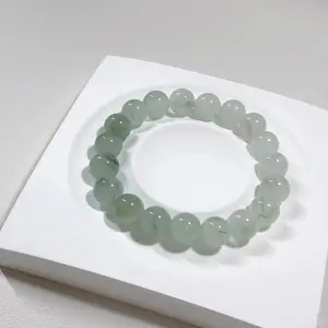 Natural Golden Silk Jade Beaded Bracelet for Women Light Green Floating Pattern Jade Jewelry