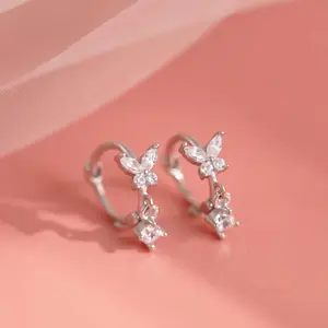 Silver Color Butterfly Zircon Earrings Women Luxury Fashion Gorgeous Classic Handmade Jewelry Accessories