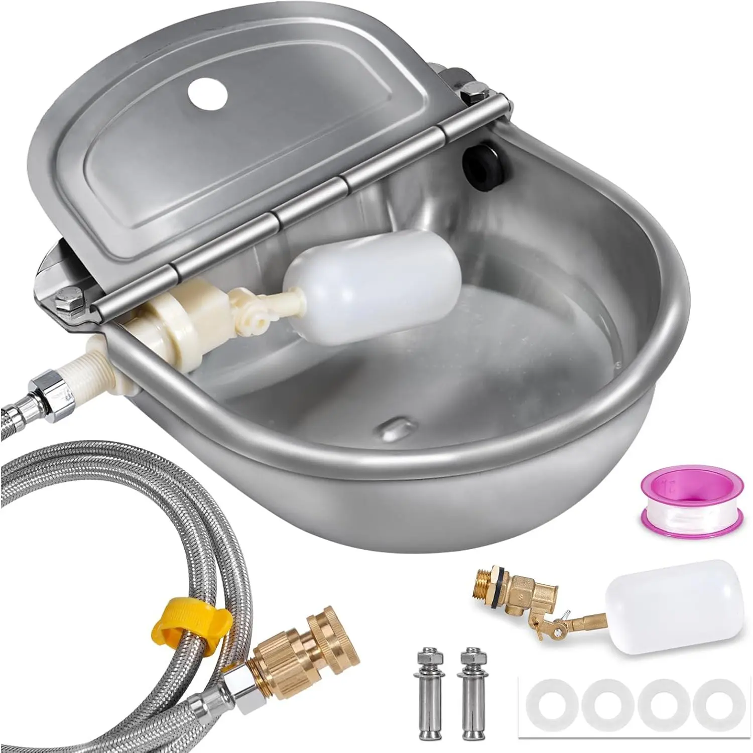 Automatic Water Dispenser for ,Stainless Steel Outdoor  Water Bowl Dispenser,Auto Refill Water Feeder for Chicken Horse Goat Livestock,Pipe and Brass Valve,1/2" to 3/4" GHT Adapter