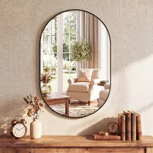 Oval Wall Mirror 20x30 24x36 24x48 Inch, Metal Frame, Tempered Glass, Horizontal & Vertical, Black & Gold, Decorative Mirror for Living Room, Bedroom, Entryway