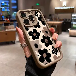 Brown Sunflower Pattern Shockproof Soft Silicone Phone Case for iPhone 16 Pro Max 15 Plus 14 13 12 11 XS XR - Valentine's Day Gift for Girls