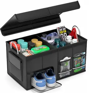 Car Trunk Storage Box, Foldable Large Capacity Car Storage Box, Multifunctional Car Organizer, Car Interior Accessories for Car Stowing & Tidying, Car Interior Kit, Auto Cargo Organizer, Waterproof Oxford, Anti-Slip, Universal SUV Sedan Van, Black