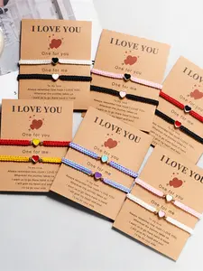 Pink & Black Braided Heart Couple Bracelet Set, Heart Shaped Bracelet, Minimalist Romantic Jewelry with Braided Cord Design & Matching Heart Charms for Couples' Daily Wear, Valentine's Day & Friendship Gifts