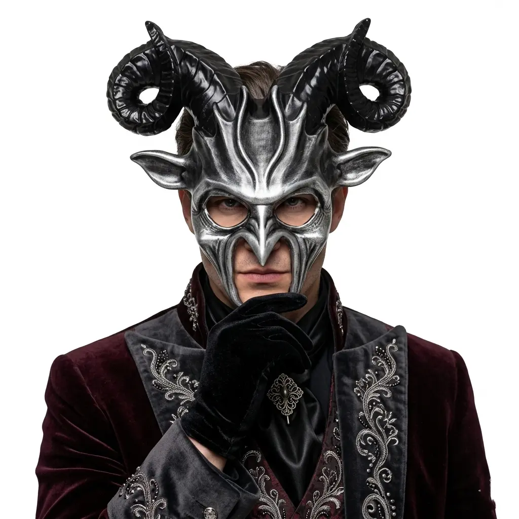 Silver Krampus Ram Horn Goat Masquerade Devil Party Mask Demon Costume For Halloween