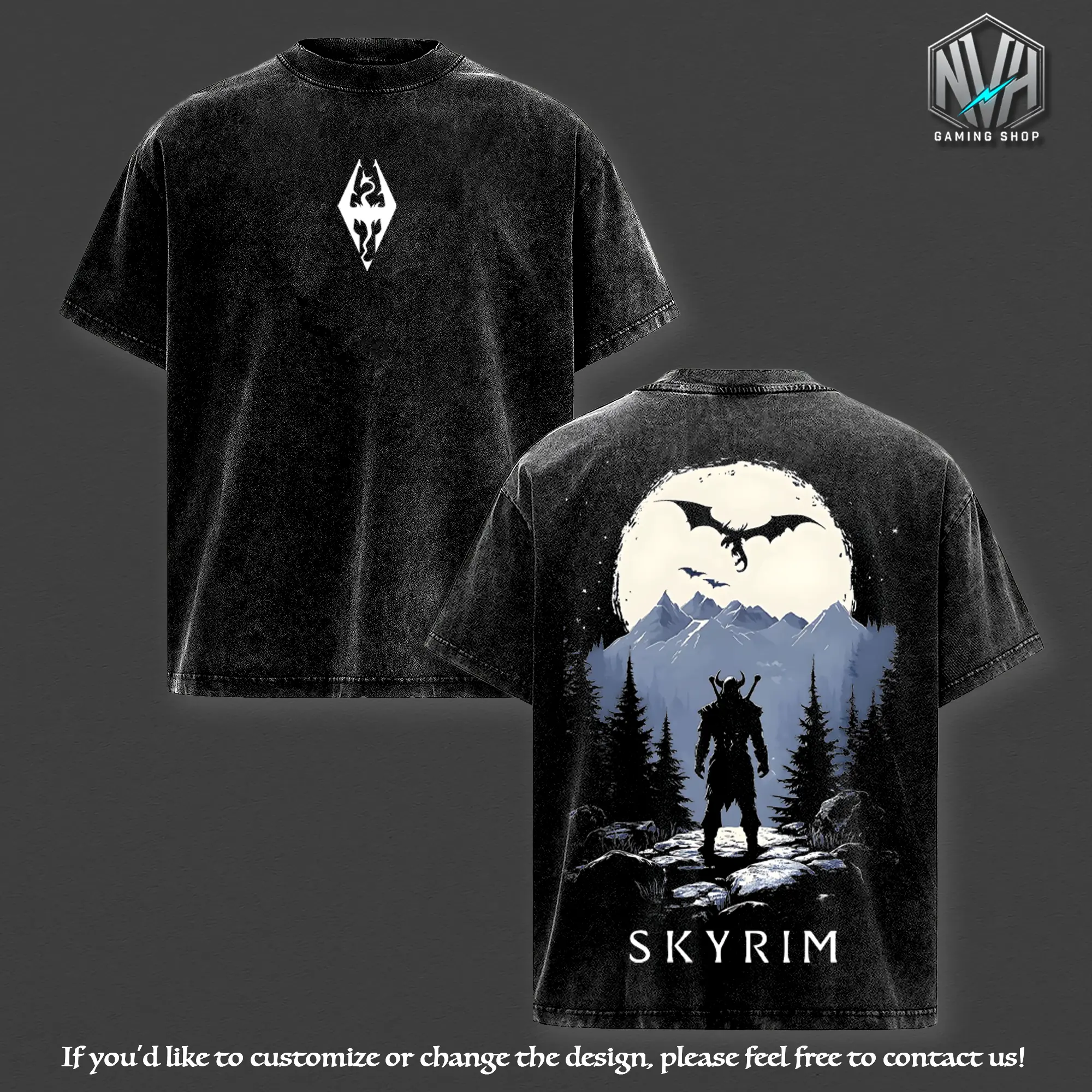 Skyrim Vintage Washed Tee Unisex Heavyweight Cotton T-shirt for Game Fans, Graphic Tees, Casual Outfits, Men Gifts, Clothes Menswear