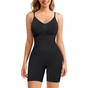 Womenswear Bodysuit Tummy Control Adjustable Strap Shaper Mid Thigh Full Body Shaper High Waist Sling Shapewear Seamless Jumpsuit