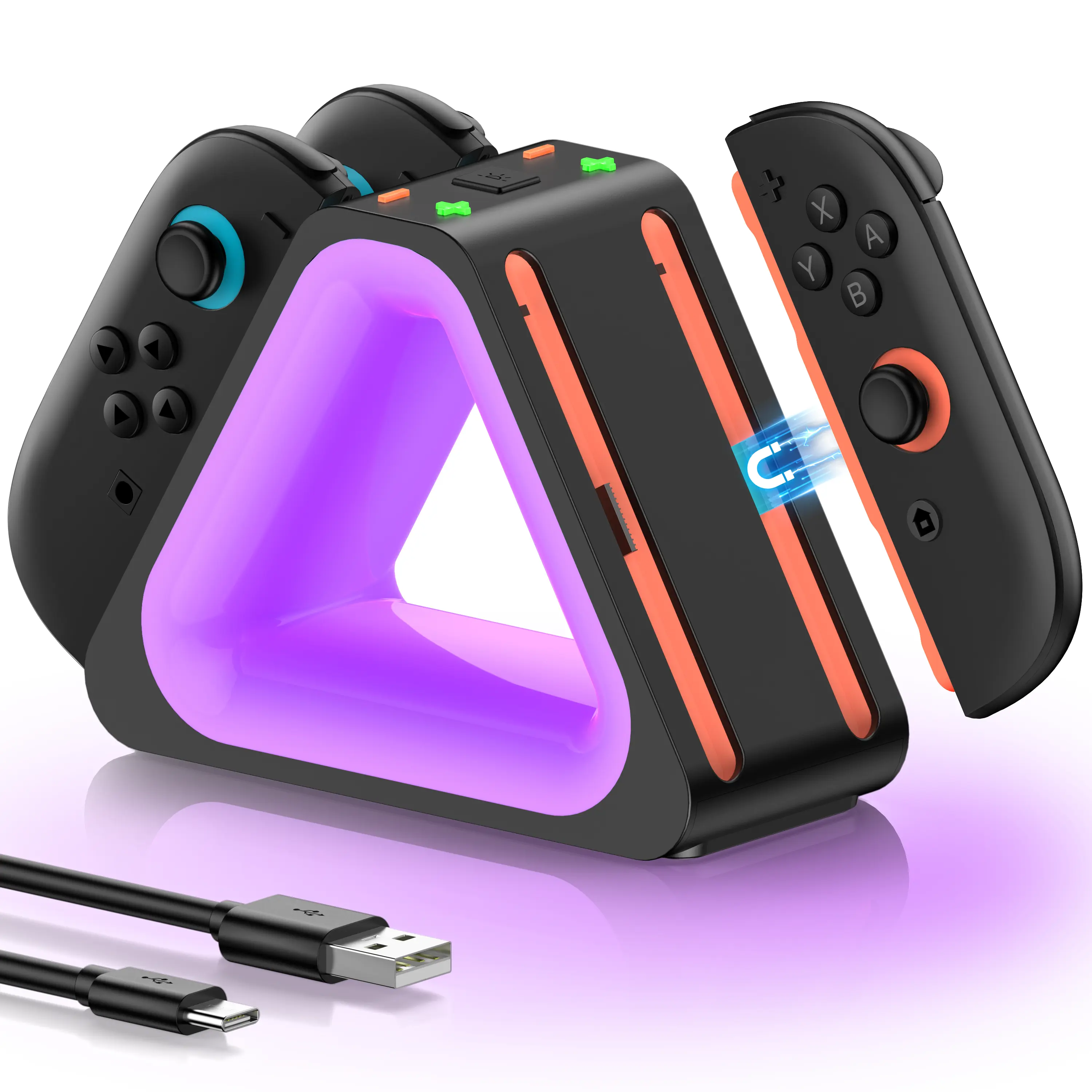 Charging Station for Switch 2 Controller with Magnetic Fixation, LED Indication, Switch 2 Controller Charger with Ambient Light