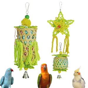 Parrot Garden-Themed Sensory Bird Creative Chewing Toy Set Handwoven Bamboo & Rattan Star Cylinder Sets with Bells Shredded Paper Enrichment  for Small Parrots Budgies Bird Cage Interactive Decor parakeet cage accessory