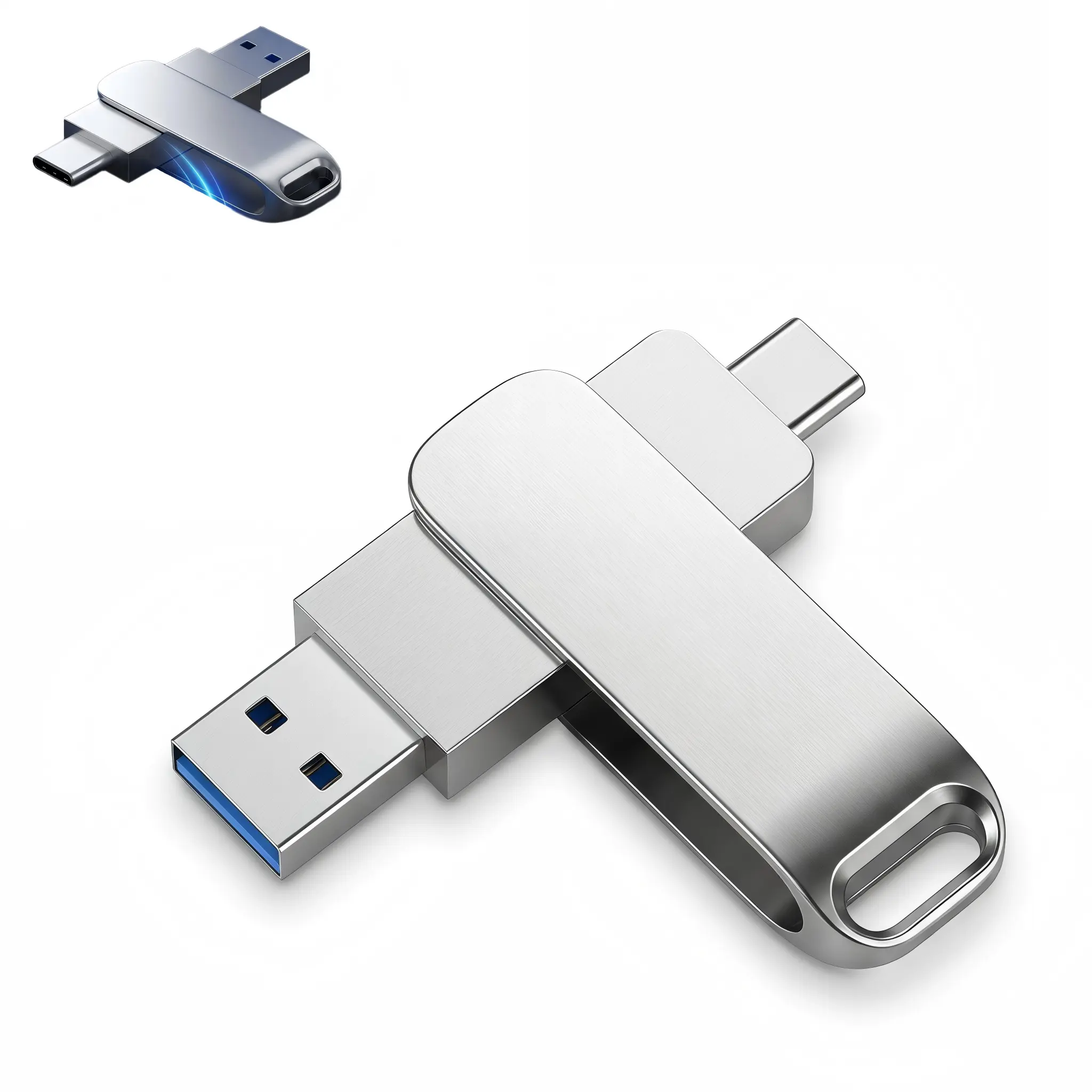 2 in 1 USB C Flash Drive USB 3.0, Metal Waterproof Thumb Drive, Dual Port Type-C Memory Stick, Photo Backup Stick for Phone Laptop PC