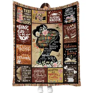 African American Book Lovers Soft Flannel Throw Blanket, Reading Gifts for Book Club, Valentine Birthday Presents for Librarian Teacher, Warm for Readers