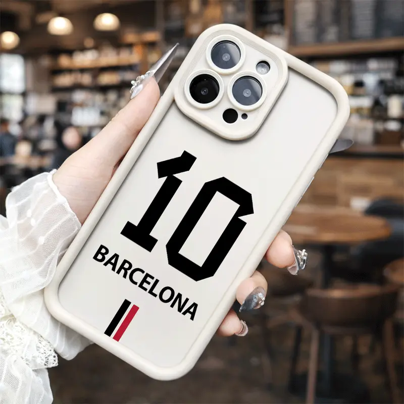 Barcelona Text for phone case, compatible with iPhone 17 Pro Max, 16 Pro Max，15 Pro, 14, 13, 12, 11, XR, XS Plus, SE, Mini. Made from soft TPU shock-resistant silicone material, this stylish street-style gift is perfect for any occasion.