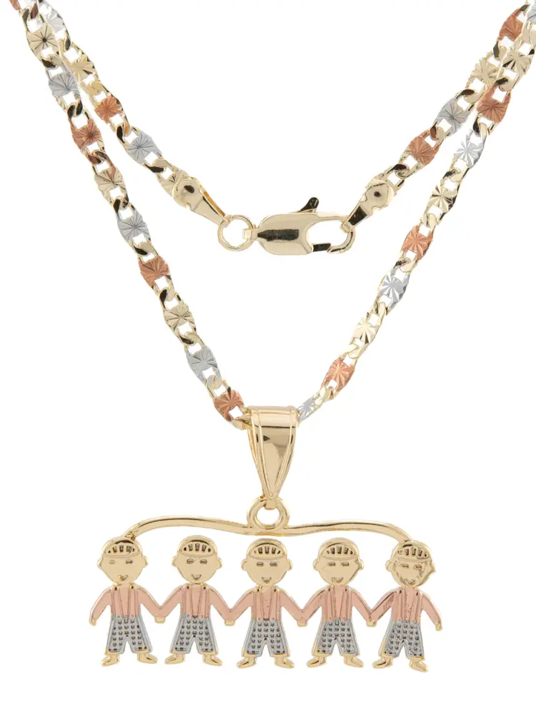 Women's Costume Necklaces, Tri-Color Gold-Plated Pendant with 5 Boy & Girl Charms, 20-Inch Chain, Jewelry Gift for Mom, Unisex Names