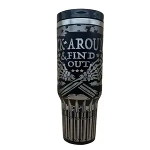 William's Laser Works 40oz 'Fuck Around & Find Out' Laser Engraved Tumbler with Bullet Graphics & Flip-Top Lid Drinkware Water Bottle Bottles Water Bottles