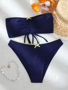 Women's Summer Beach Solid Color Sexy Strapless Bikini Set, Bandeau Bathing Suits, Two-Piece Swimsuit for Casual Summer Fun, Comfortable and Stylish Swimwear