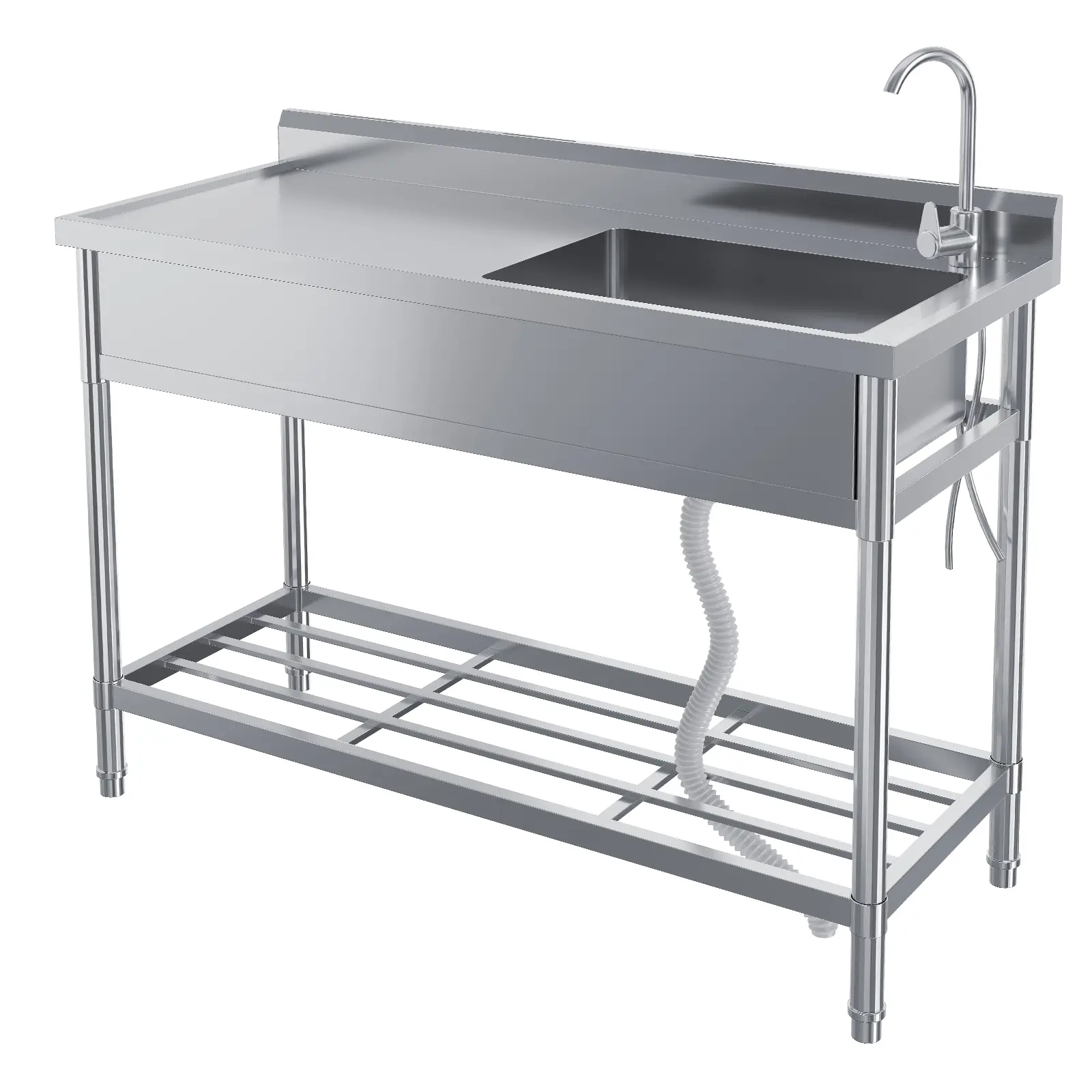 Garvee Upgraded-Freestanding Utility Basin, Commercial Stainless Steel, Single Bowl, Water Pipes, Durable Workbench, Suitable for Indoor & Outdoor Kitchen, Laundry, Restaurant and Bar