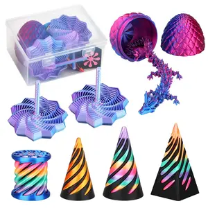 7-Piece Set 3D Stress Relief Toys, Spiral Cone & Impossible Pyramid Puzzle, Mini Vortex Line Illusion Desk Decor Gift
