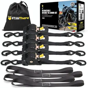 Retractable Ratchet Straps (4-Pack) - 1 Inch x 10  (1800lb Break Strength) - Heavy Duty Auto Self Retracting Tie Down Straps for , Cargo Trailer,  &  - Black