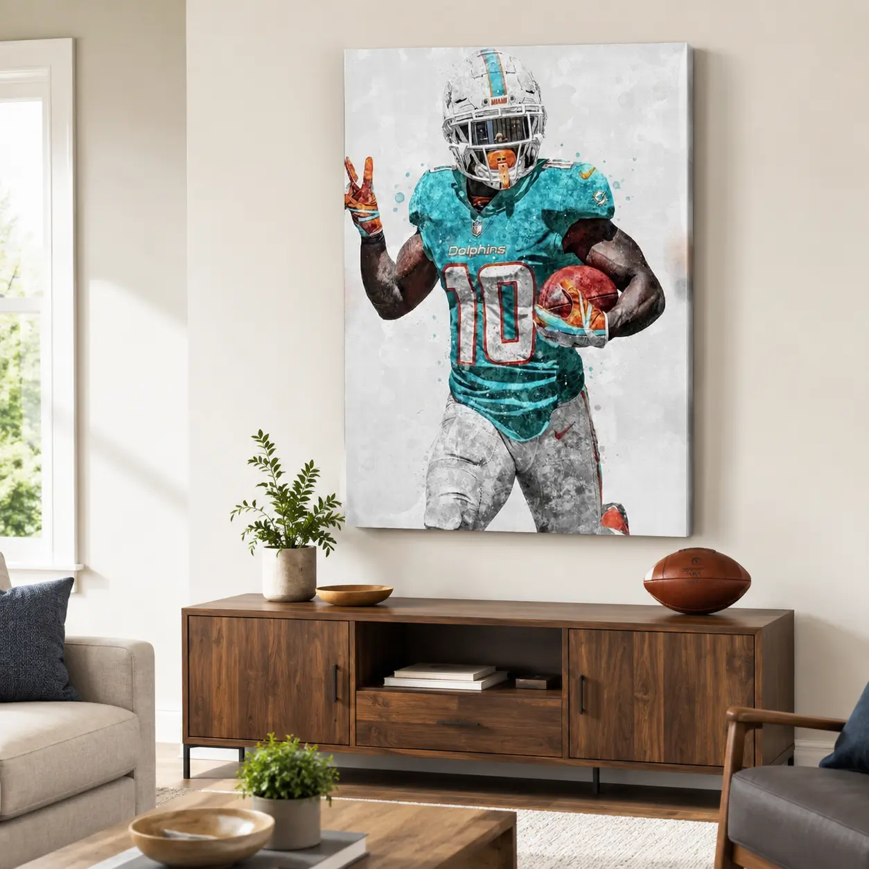 Tyreek Hill Poster, NFL Wall Art, Miami Dolphins Football Poster, Sports Canvas Print for Bedroom, Game Room, Man Cave, Office Decor, Football Fan Gift