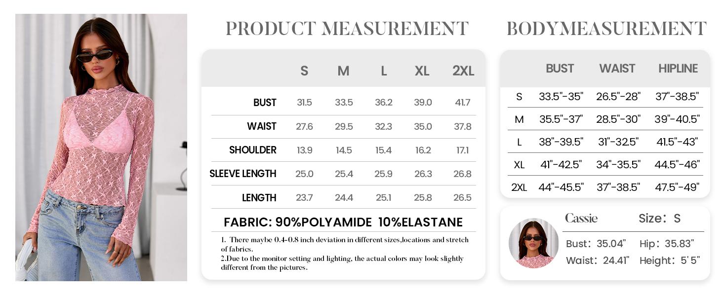 BTFBM Lace Tops for Women 2025 See Through Mesh Top Crew Neck Long Sleeve Fitted Sheer Party Club Outfits Fall Fashion